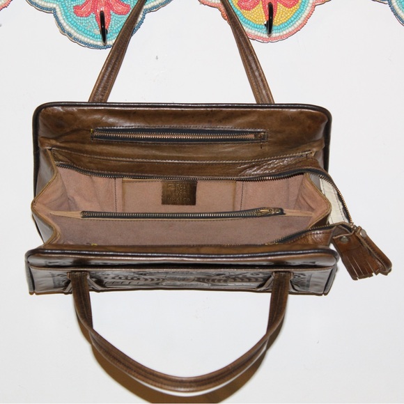 Hand carved tooled leather purse Aztec sun and flower designs genuine leather - Picture 4 of 10